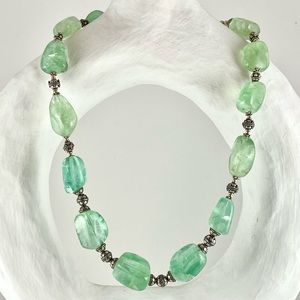 Green Fluorite Crystal Necklace Handmade Indian Artisan Jewelry Piece